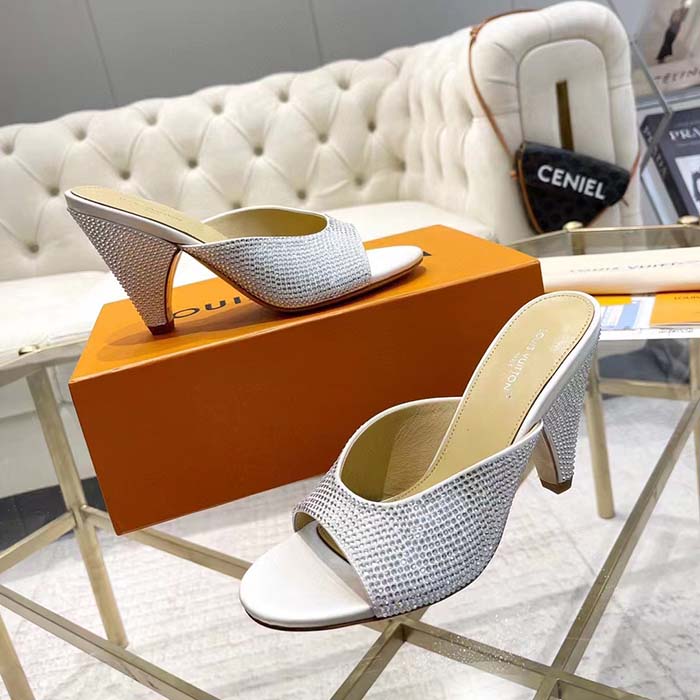 Louis Vuitton LV Women Super Mule Silver Strass Leather Outsole 10 CM Heel