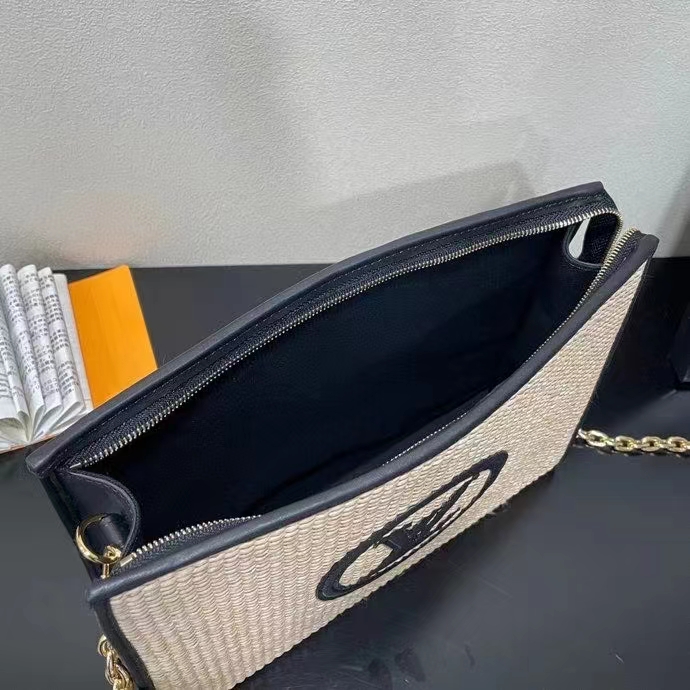 Louis Vuitton Women Toiletry Pouch On Chain Natural Black Raffia Cowhide Leather