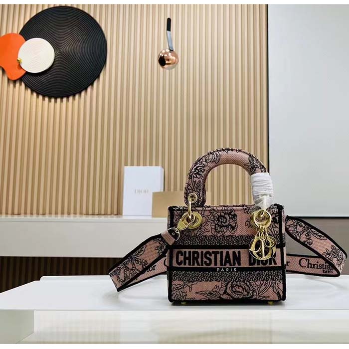 Dior Women CD Medium Lady D-Lite Bag Powder Pink Jardin Botanique Embroidery