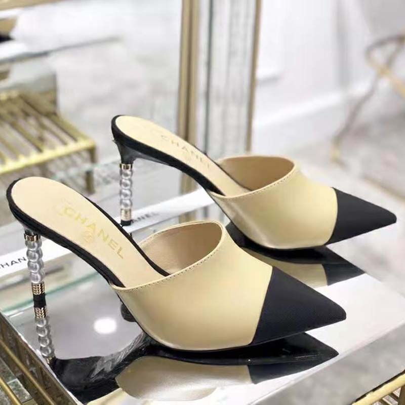 Chanel Women Mules Lambskin & Grosgrain 8 cm Heel-Beige