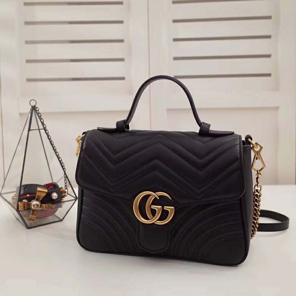 Gucci GG Women GG Marmont Medium Top Handle Bag-Black