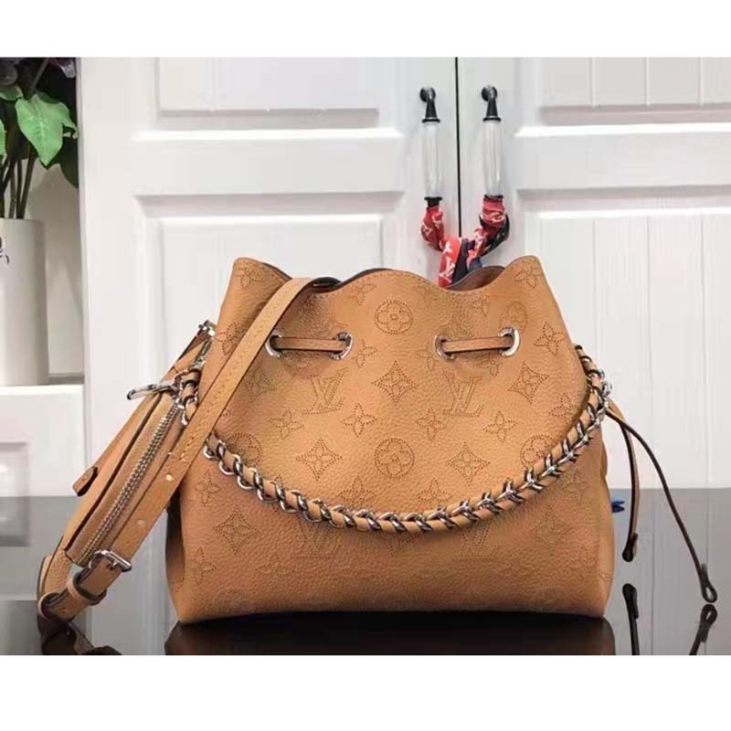 Louis Vuitton LV Women Bella Bucket Bag Mahina Arizona Brown Calfskin Calf Monogram