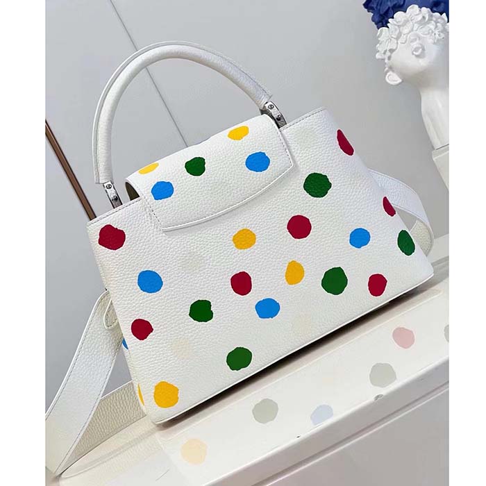 Louis Vuitton Women LV x YK Capucines BB White Taurillon Bull Calf Leather 3D Painted Dots