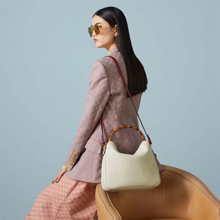 Gucci Women Diana Medium Shoulder Bag White Leather Double G