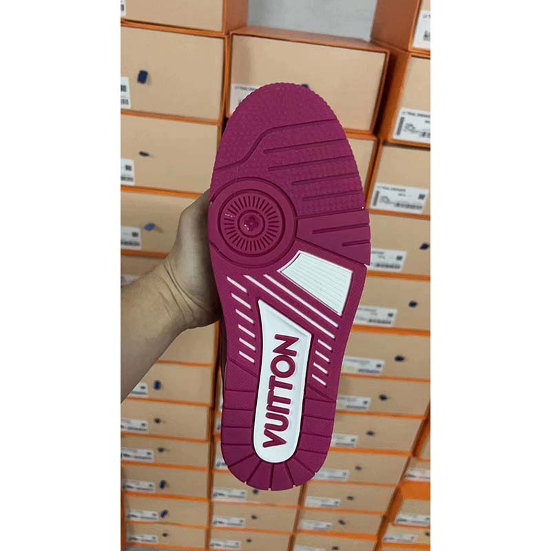 Louis Vuitton LV Unisex Trainer Sneaker Fuchsia Mix Materials Initials Monogram Flowers