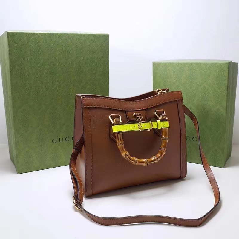 Gucci Women GG Diana Small Tote Bag Brown Leather Double G