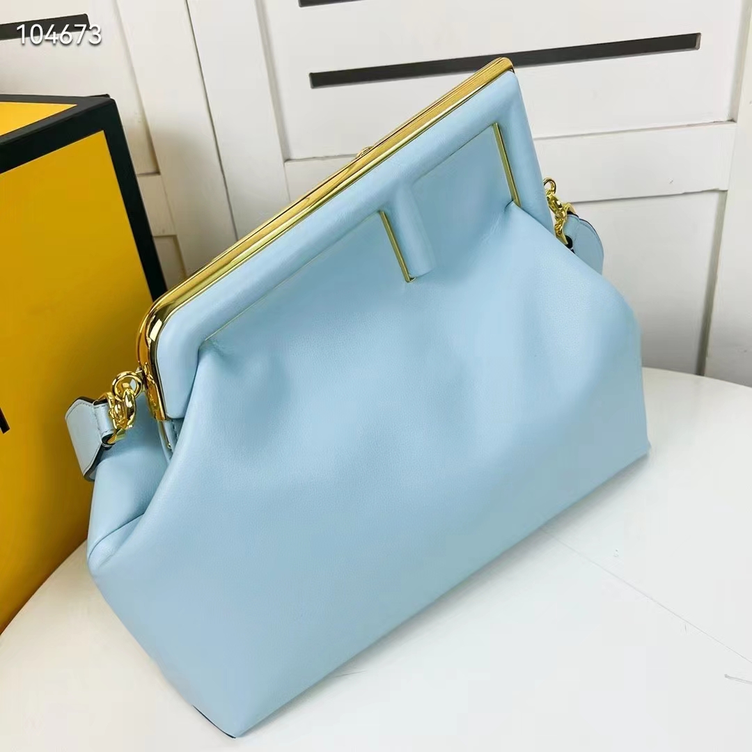 Fendi Women First Medium Light Blue Leather Bag