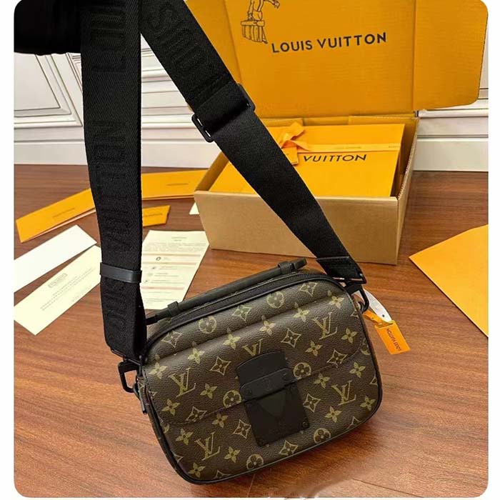Louis Vuitton LV Unisex S Lock Messenger Black Monogram Macassar Coated Canvas Epi Leather