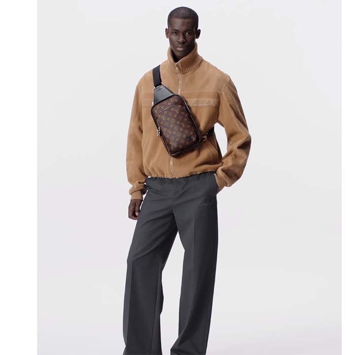 Louis Vuitton LV Unisex Avenue Sling Bag Brown Monogram Macassar Coated Canvas Cowhide