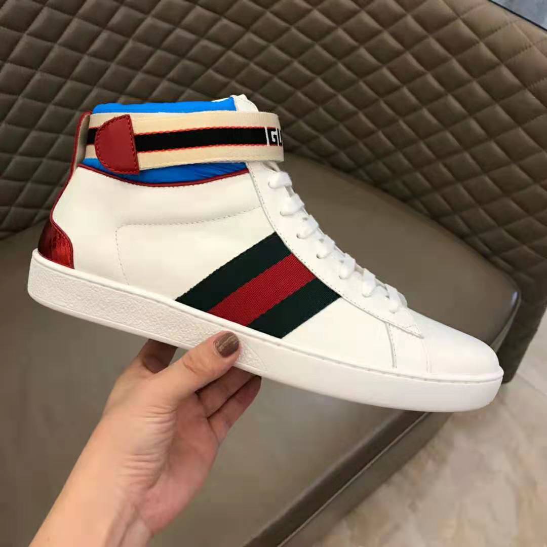 Gucci Unisex Ace Gucci Stripe High-Top Sneaker in 5.1 cm Height-White