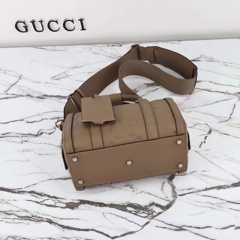 Gucci Unisex Jumbo GG Mini Duffle Bag Taupe Leather Double G Zip Closure
