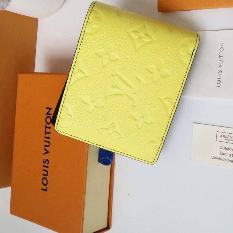 Louis Vuitton LV Unisex PF Slender Wallet Yelow Blue Taurillon Cowhide Leather
