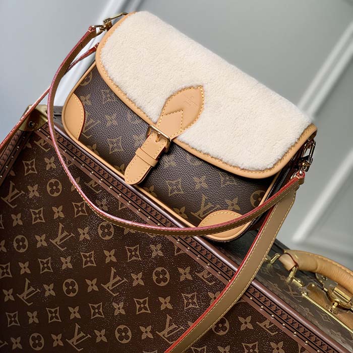 Louis Vuitton LV Women Diane Handbag Beige Brown Monogram Coated Canvas Shearling