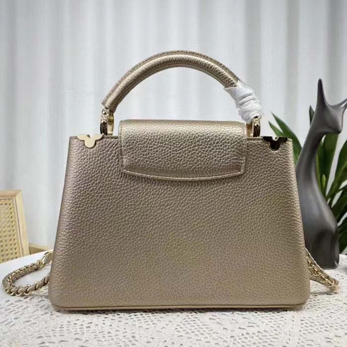 Louis Vuitton LV Women Capucines BB Hand Bag Etain Metallic Gray Taurillon Leather