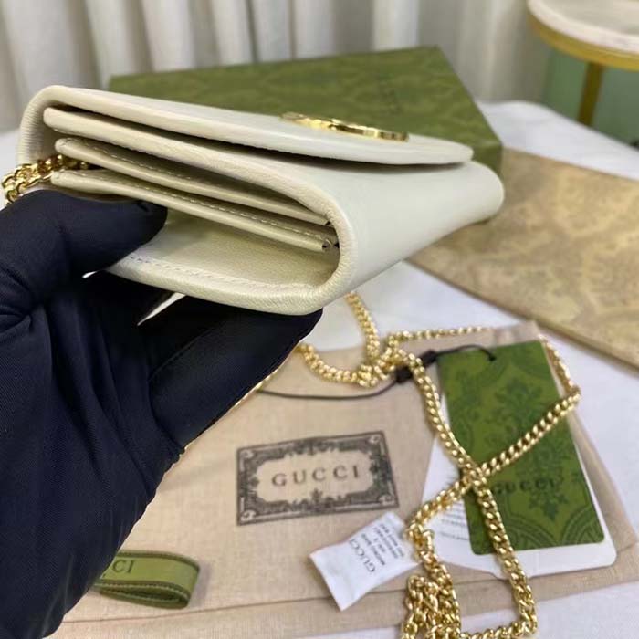 Gucci Women GG Blondie Continental Chain Wallet White Leather Round Interlocking G
