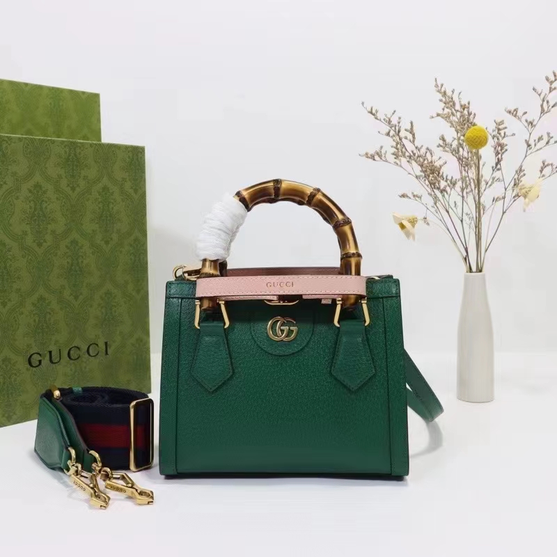 Gucci GG Women Gucci Diana Mini Tote Bag Green Leather Double G