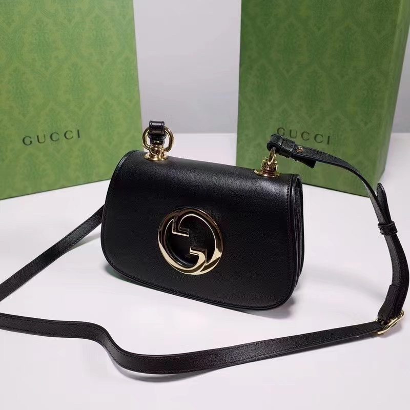Gucci Women GG Blondie Mini Bag Black Leather Round Interlocking G