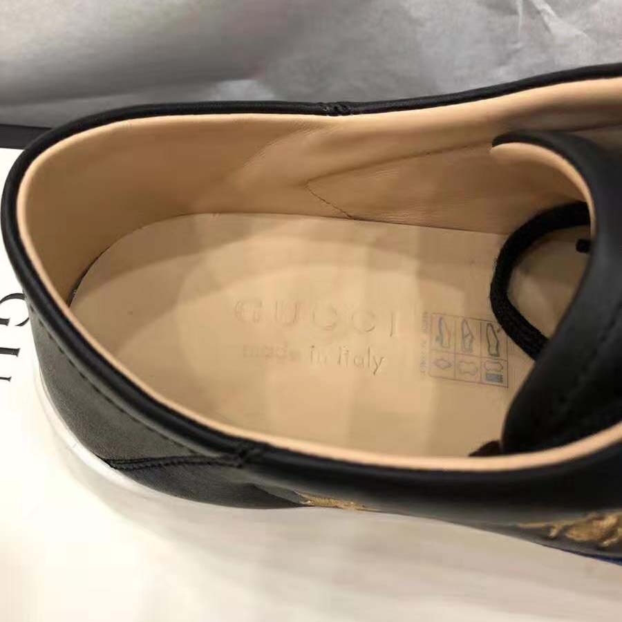 Gucci Men’s Ace Embroidered Sneaker in Black Leather with Bees and Stars