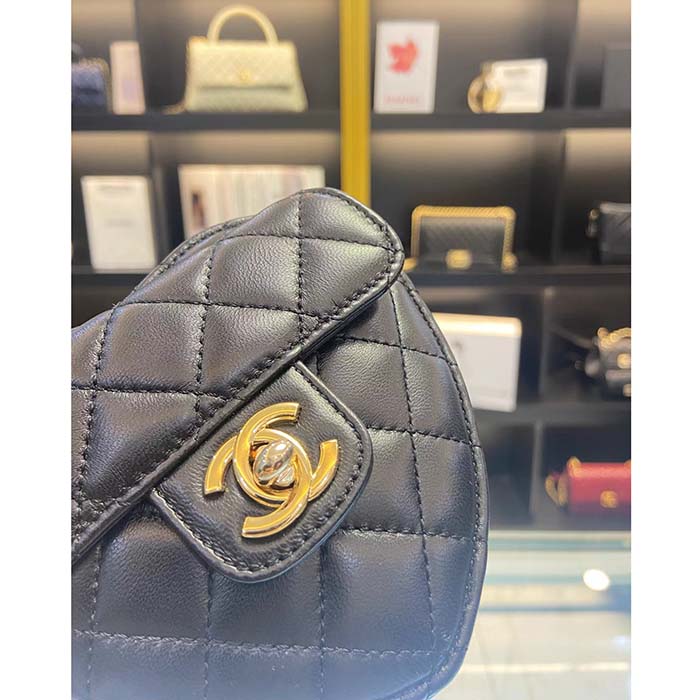 Chanel Women CC Heart Shape Bag Black Calfskin Leather Gold-Tone Metal