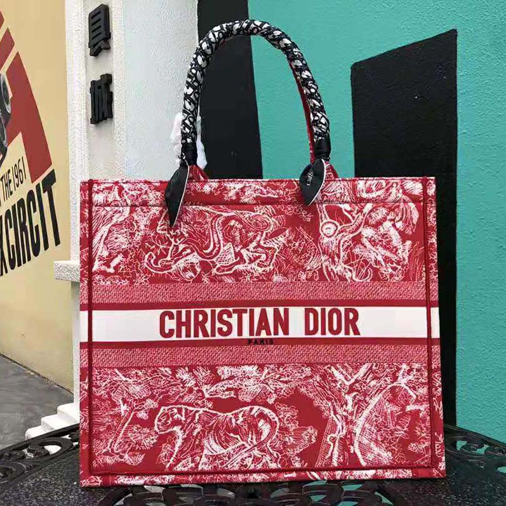 Dior Women Small Dior Book Tote Raspberry Toile de Jouy Reverse Embroidery