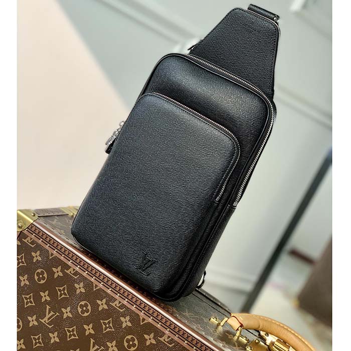 Louis Vuitton LV Unisex Avenue Sling Bag Black Taiga Cowhide Leather