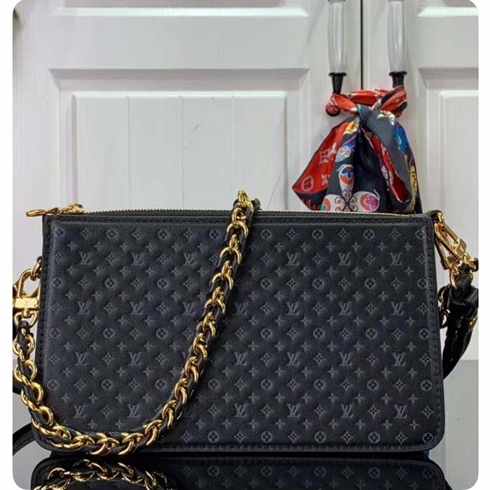 Louis Vuitton LV Women Lexington Pouch Black Monogram-Embossed Calf Leather
