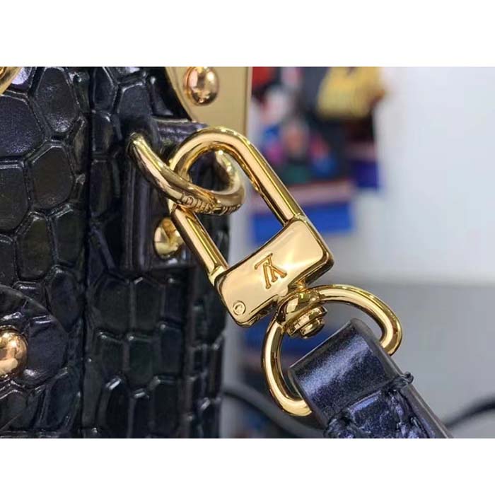 Louis Vuitton LV Women Petite Malle Handbag Saphir Blue Brilliant Niloticus Leather