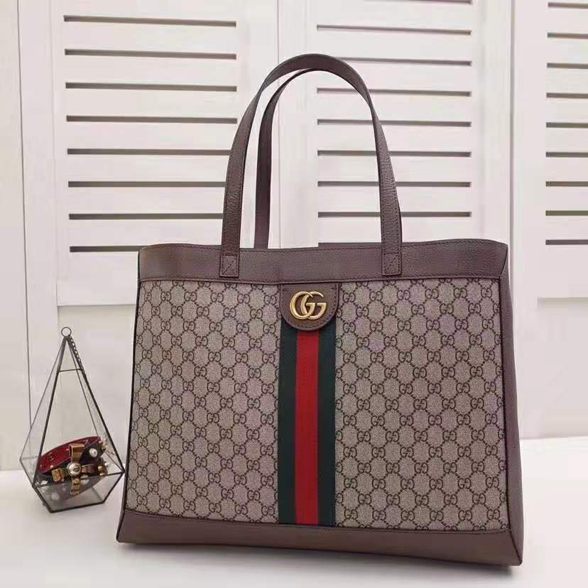 Gucci GG Unisex Ophidia GG Tote in Beige/Ebony GG Supreme Canvas