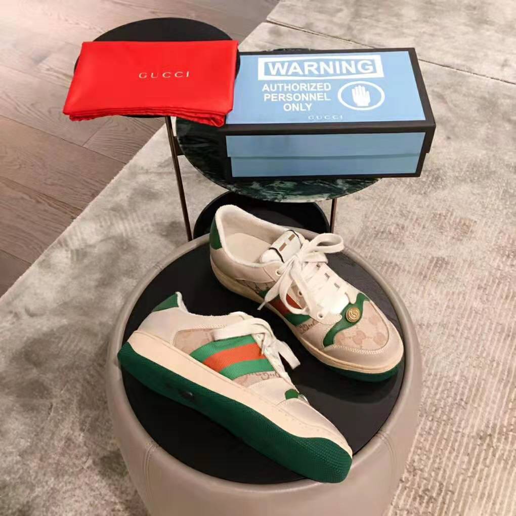 Gucci Unisex Screener Leather Sneaker 3cm Height-Green