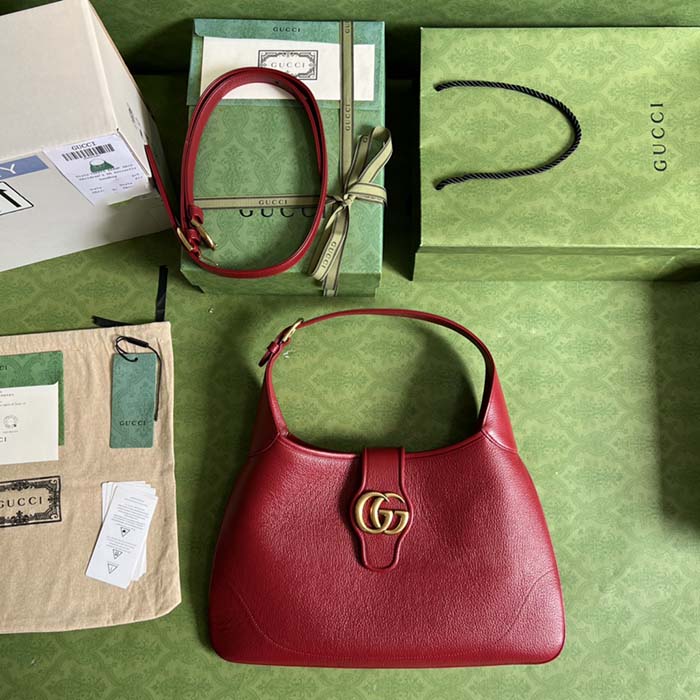 Gucci Women GG Aphrodite Medium Shoulder Bag Red Soft Leather Double G