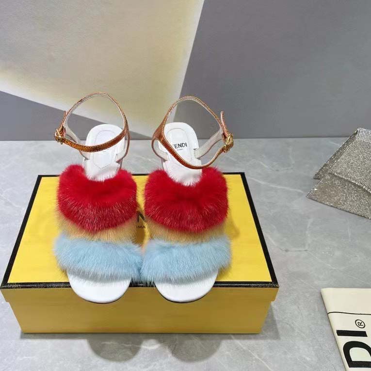 Fendi Women FF First Light Blue Mink High-Heeled Slingbacks 9.5 cm Heel