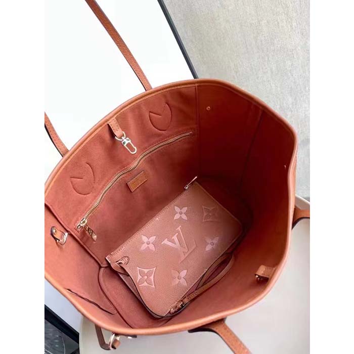 Louis Vuitton LV Women Neverfull MM Tote Brown Embossed Cowhide Leather