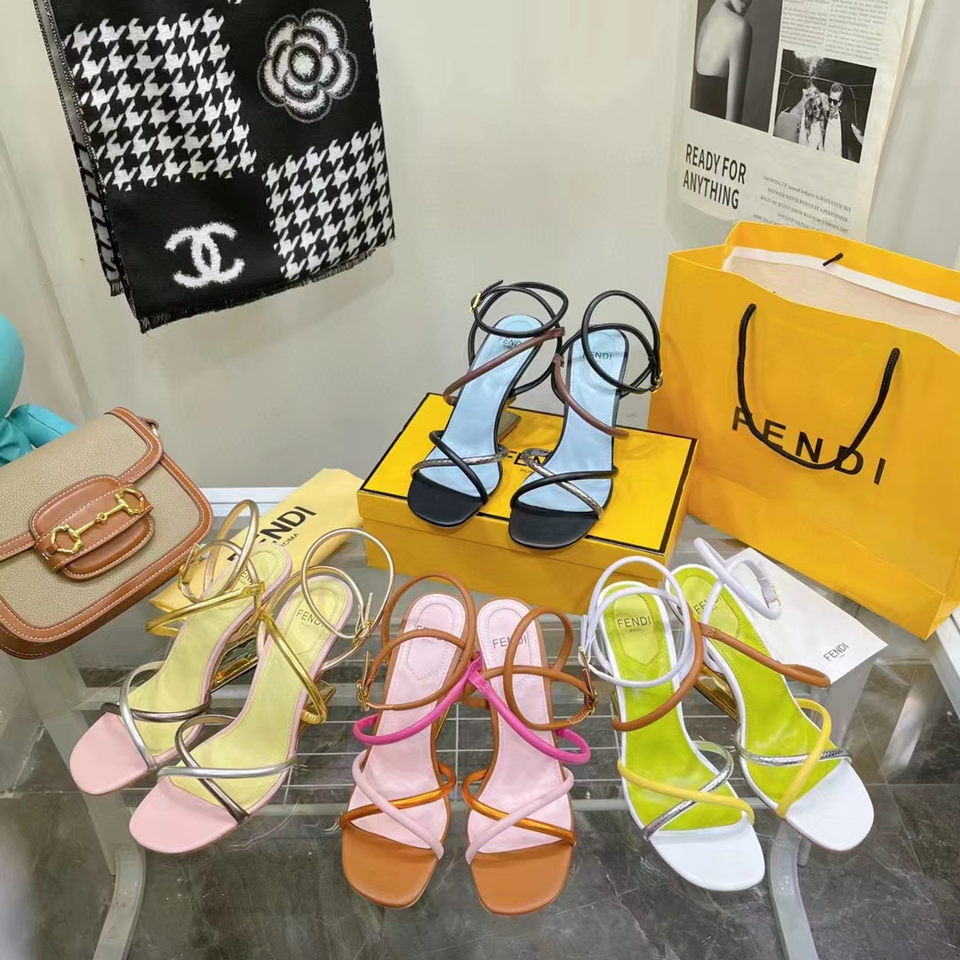 Fendi Women FF First White Nappa Leather High-Heeled Sandals 9.5 cm Heel