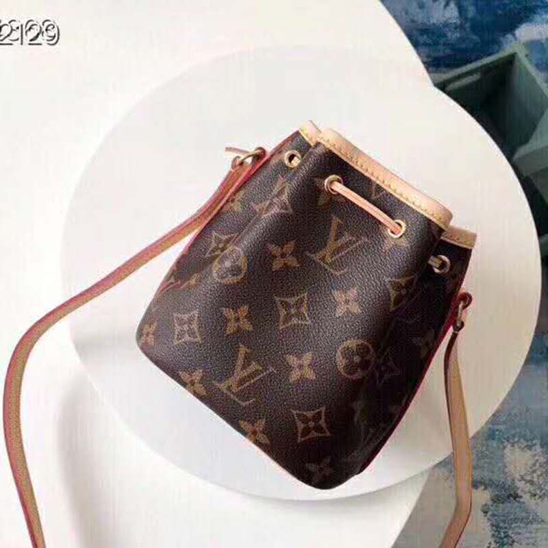 Louis Vuitton LV Women Nano Noé Bucket Bag in Monogram Coated Canvas-Brown