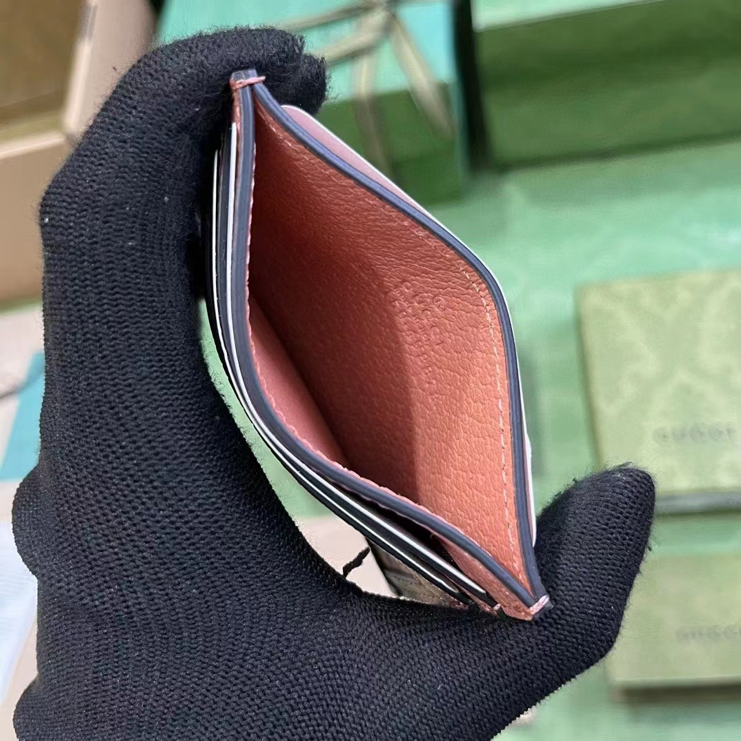 Gucci Unisex GG Ophidia Card Case Pink GG Canvas Double G Four Card Slots