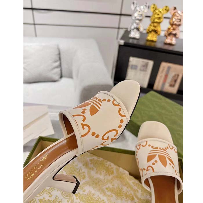 Gucci Women Adidas x Gucci Slide Sandal GG Trefoil Suede White Leather