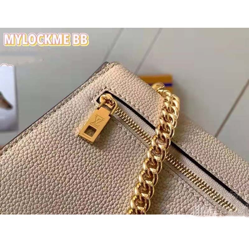Louis Vuitton LV Women Mylockme Chain Bag Beige Soft Grained Calfskin Turn Lock