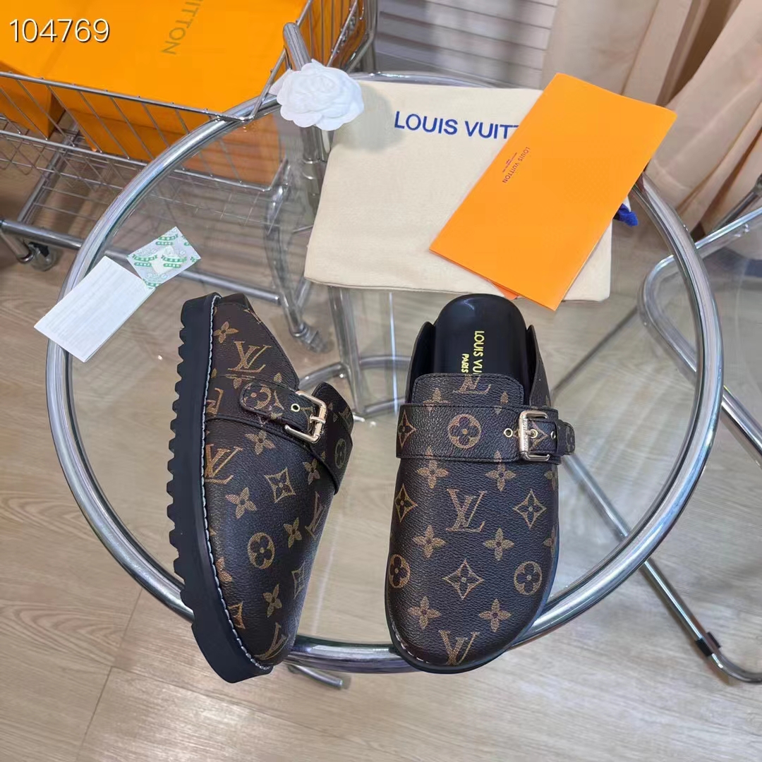 Louis Vuitton LV Unisex Cosy Flat Comfort Clog Cacao Brown Patent Monogram Canvas