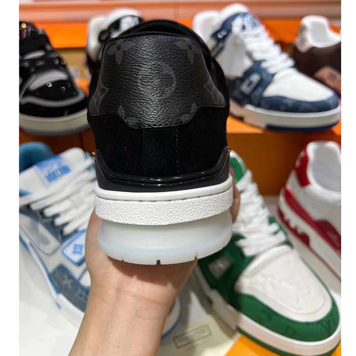 Louis Vuitton Unisex LV Trainer Sneaker Black Eclipse Monogram Canvas Rubber Flowers