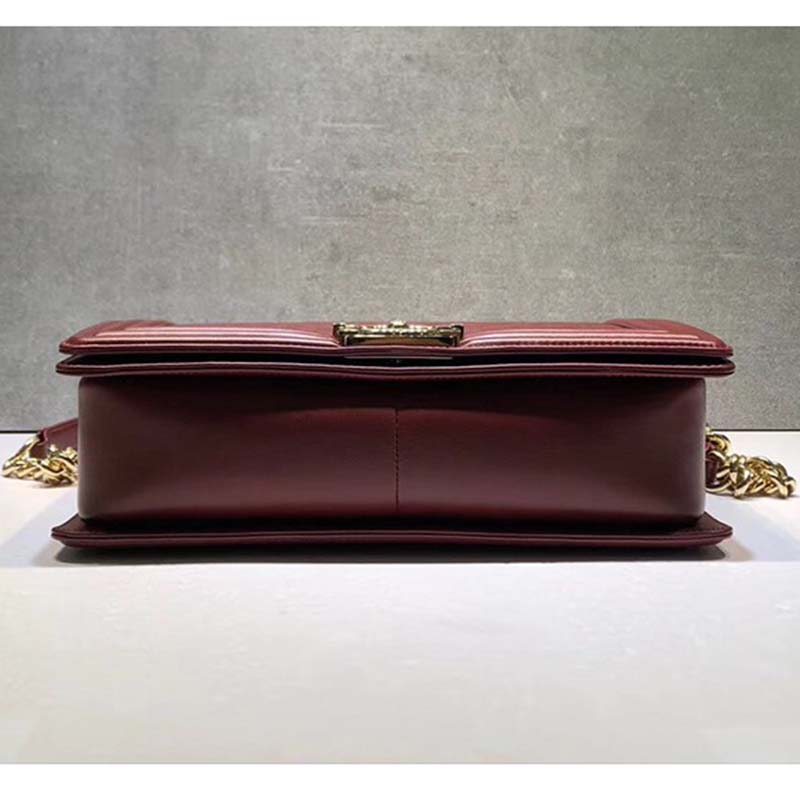 Chanel Women Large Leboy Flap Bag with Chain in Goatskin Leather-Maroon