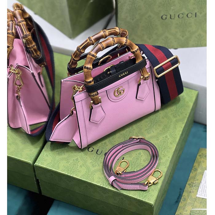 Gucci GG Women Diana Mini Tote Bag Pink Leather Double G