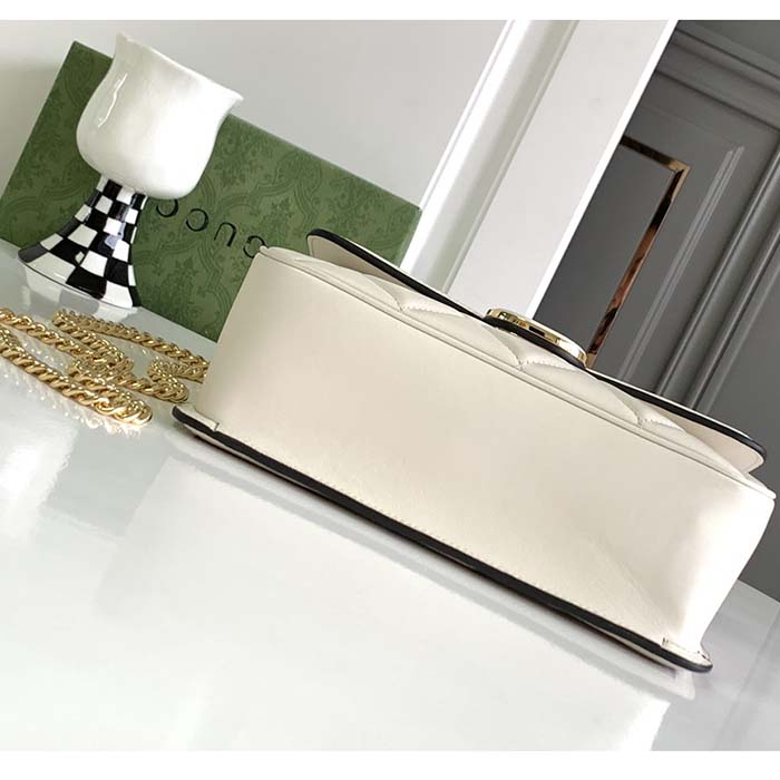 Gucci Women GG Deco Small Shoulder Bag Off White Quilted Leather