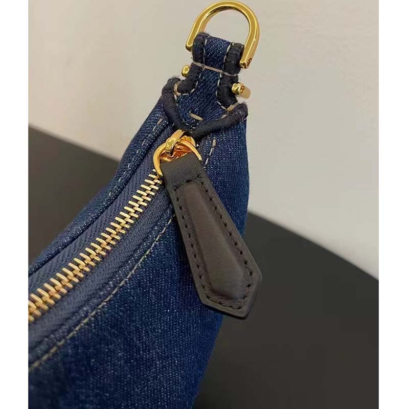 Fendi Women FF Nano Fendigraphy Hobo Bag Blue Denim Charm