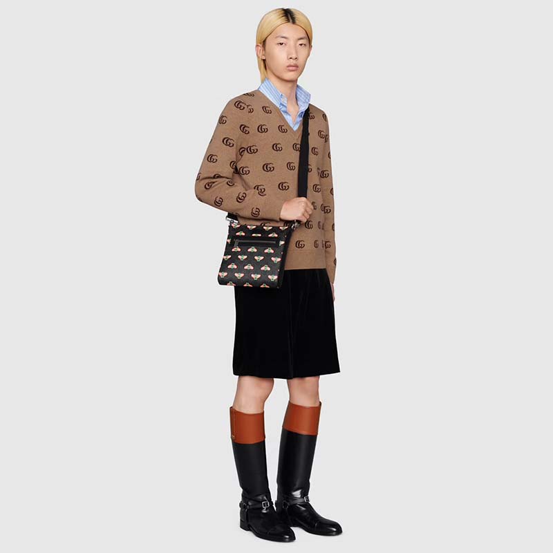 Gucci Unisex Gucci Bestiary Messenger Bag Bees Black GG Supreme Canvas