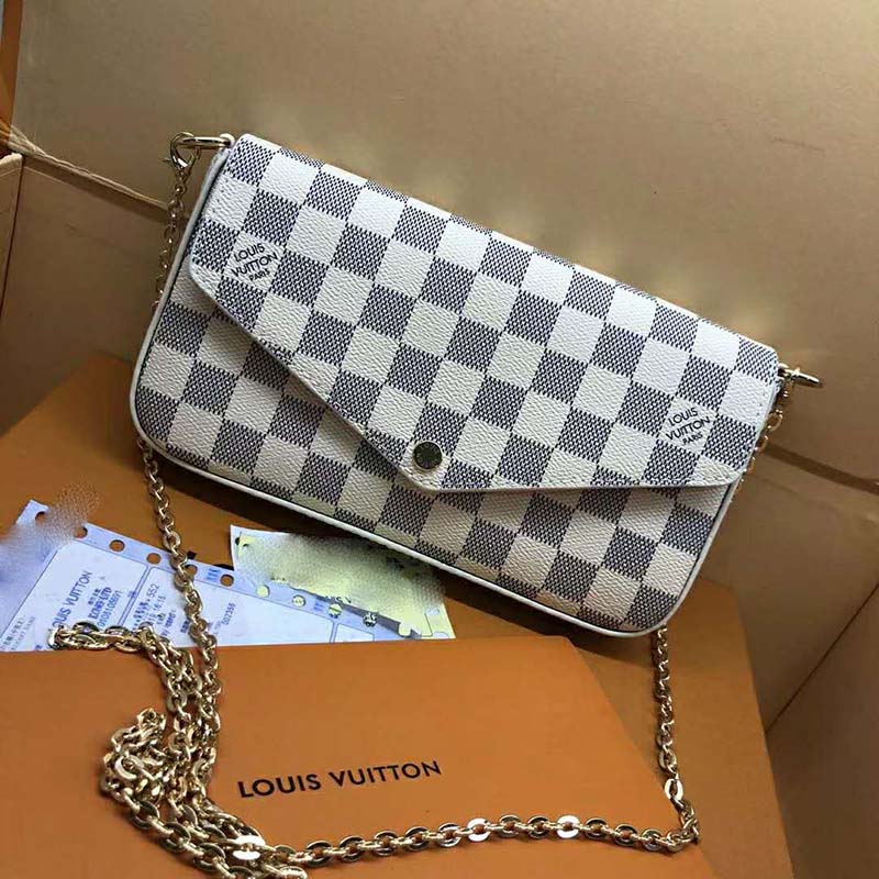 Louis Vuitton LV Women Pochette Félicie in Damier Azur Canvas-Beige