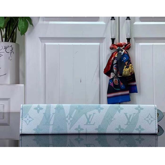 Louis Vuitton LV Unisex Pochette Voyage MM Bag Crystal Blue Monogram Aquagarden Coated Canvas