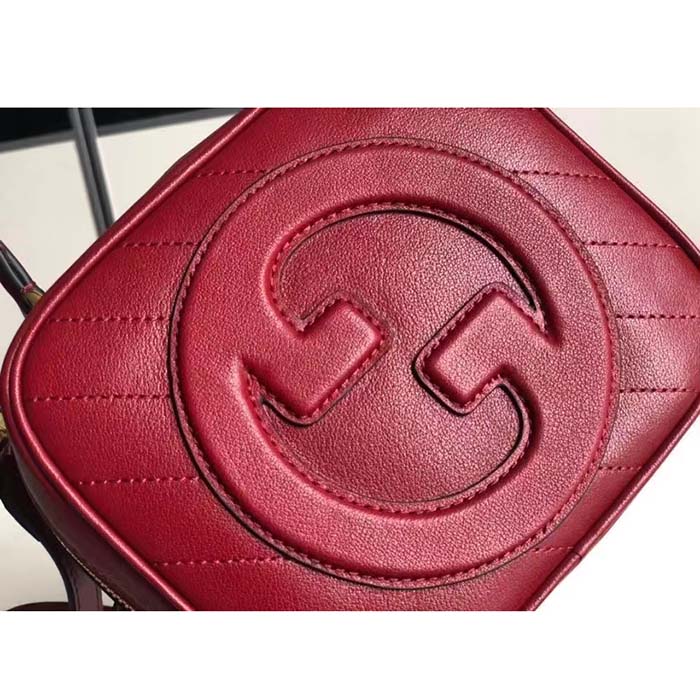 Gucci Women GG Blondie Top Handle Bag Red Leather Round Interlocking G