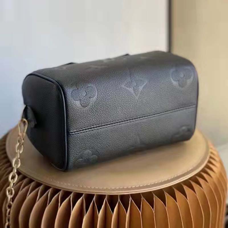 Louis Vuitton LV Women Speedy Bandoulière 20 Black Embossed Grained Cowhide Leather