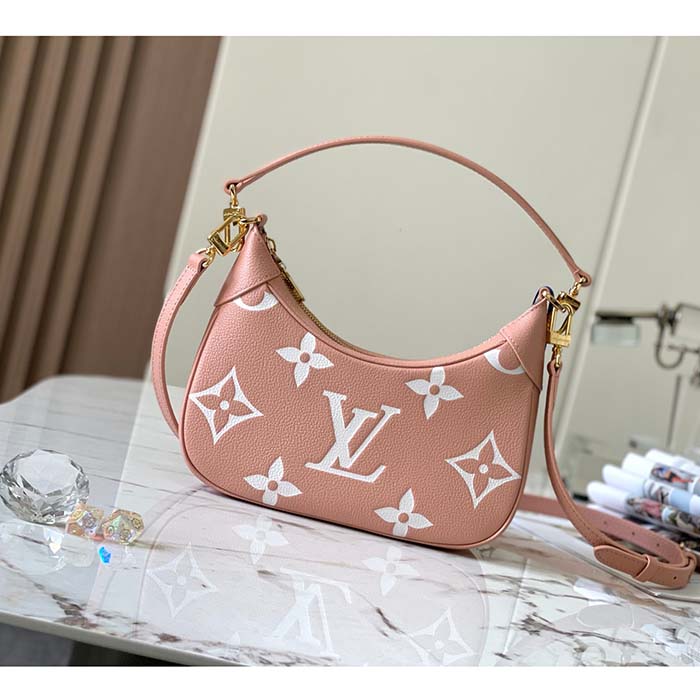 Louis Vuitton LV Women Bagatelle Mini Hobo Handbag Pink Embossed Grained Cowhide Leather