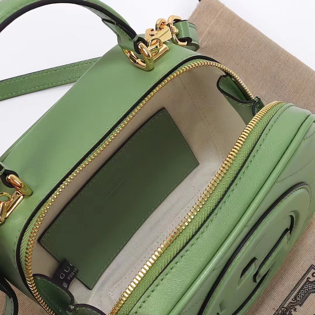 Gucci Women GG Blondie Top Handle Bag Light Green Leather Round Interlocking G